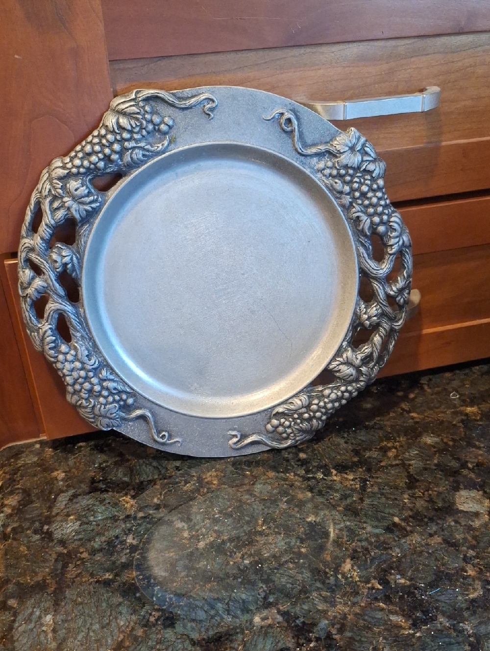 Vintage Carson Pewter Grapevine Charger Plate, Tray Or Wall Hanging
